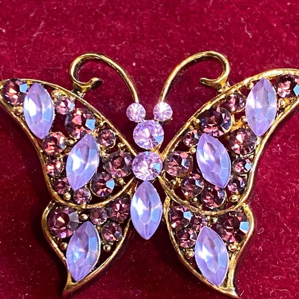 Vintage Very Pretty Pink Purple Rhinstone Brooch Pin
